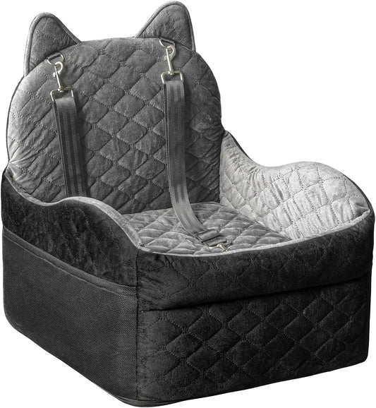 Dog Car Seat for Small Medium Sized Dog, Booster Car Seat with Elevated Memory Foam, Storage Pocket & Safety Belts, Detachable Washable Puppy Carrier Pet Travel Accessories