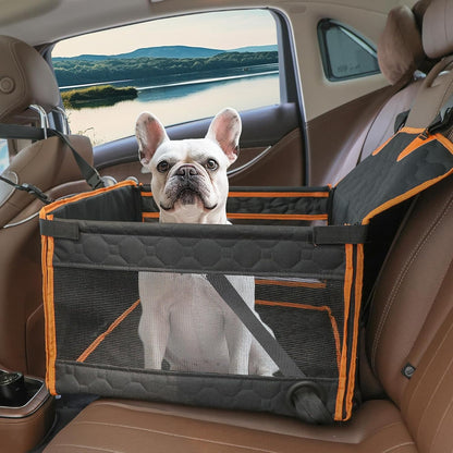 Dog Car Seat for Large Dogs,Waterproof Fabric with Breathable Mesh&Adjustable Dog Seat Belt for Car,Dog Bed for Back Seat Up to 30 LB-Small Orange