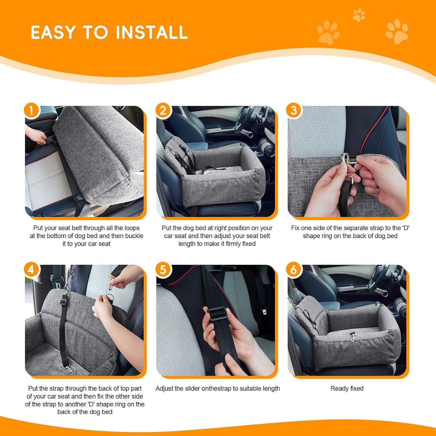 Dog Car Seat for Large Medium Dog,Washable Dog Booster Seat for 2 Small Dogs,Multi-Functional Dog Booster Seat with Thick Cushion, Safety Leashes Dog Sofa Cushion & Travel Dog Bed (Grey, 57cm)