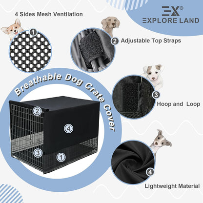 Explore Land Breathable Dog Crate Cover - 4 Sides Mesh Ventilation, Basic Pet Kennel Cover, All Sides Open, Universal Fit for 1 2 3 Doors 24 inches Wire Dog Crate