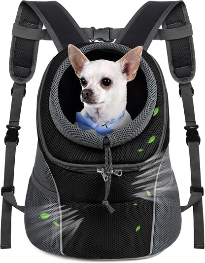 WOYYHO Pet Dog Carrier Backpack Small Dog Front Backpack Ventilated Dog Carrier Back Pack with Storage Pockets, Adjustable Straps & Safety Belt for Travel Hiking Outdoor (Size M: 5-9 lbs, Black)