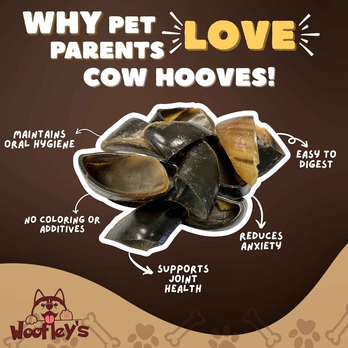 Woofley's - Cow Hooves for Dogs (100 Count) - Safe Cow Hoof Dog Chews -Fed Cattle - Best Natural Alternative to Rawhide