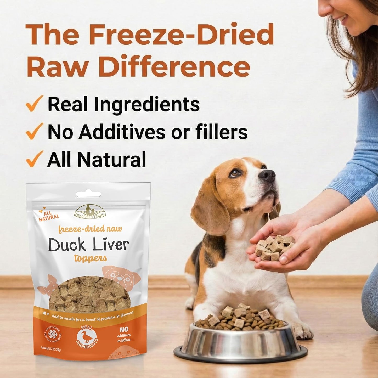 Fieldcrest Farms Duck Liver Toppers – Freeze-Dried Raw Single Ingredient Dog Food Topper, High Protein, All-Natural & Grain-Free, 12 oz.