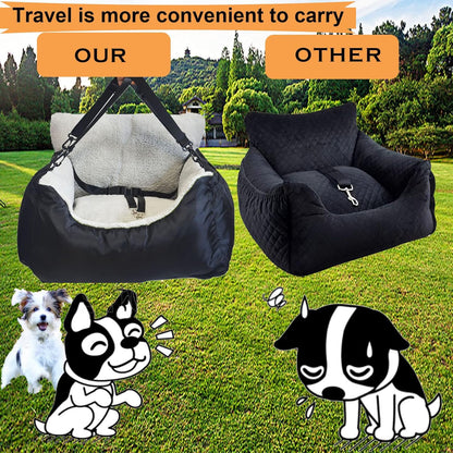 Small Dogs Car Seat,Fully Detachable and Washable Ultra Soft Car Travel Bed, with Clip-on,Two Portable Handle and Storage Pockets Puppy Dog Booster Seats,Portable DogCar Travel Carrier Bed