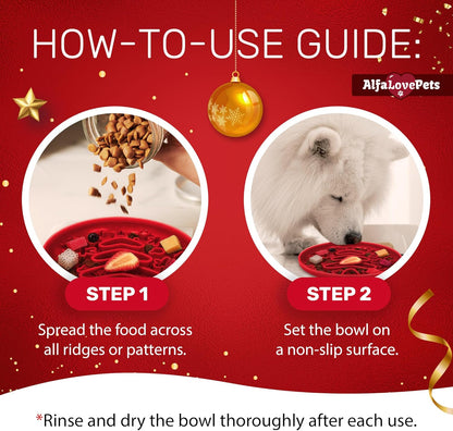 Slow Feeder Dog Bowls – Dog Bowl with Christmas Design – Red Lick Mat for Dogs – Dog Food Bowl – Safe Silicone Material – for Dogs Using – Dog Bowl Mat by Alfa Love Pets