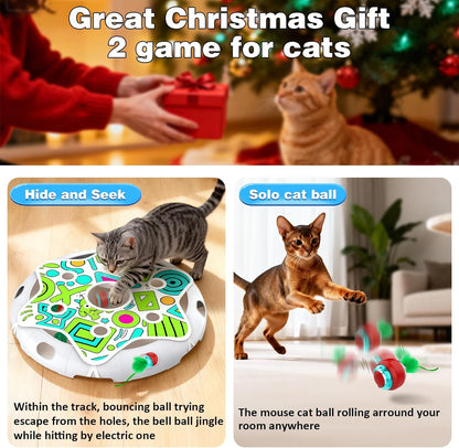Cat Toys Maze Game Automatic Hide N Seek Cat Toy for Indoor Cats, Motion Activated Cat Ball with 3 Modes, Extra Feather & Bell Ball