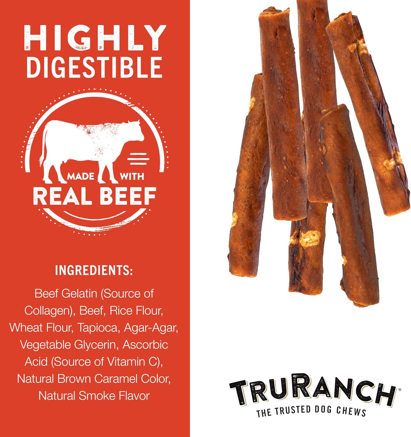 TRURANCH Collagen Rolls - 6" Collagen Rolls for Dogs - Long Lasting Healthy Joint Support Dog Treat - Rawhide Alternative - Skin & Coat Health - Made with Real Beef, 1 Bag, 4 Count