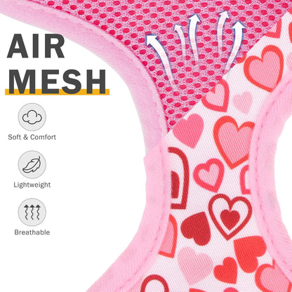 SCENEREAL Valentine's Day No Pull Dog Harness Collar Leash Set for Small Sized Dogs, Soft Mesh Step in Plaid Harnesses for Fall Winter, Adjustable Pet Vest for Outdoor Walking Training and Running, XS