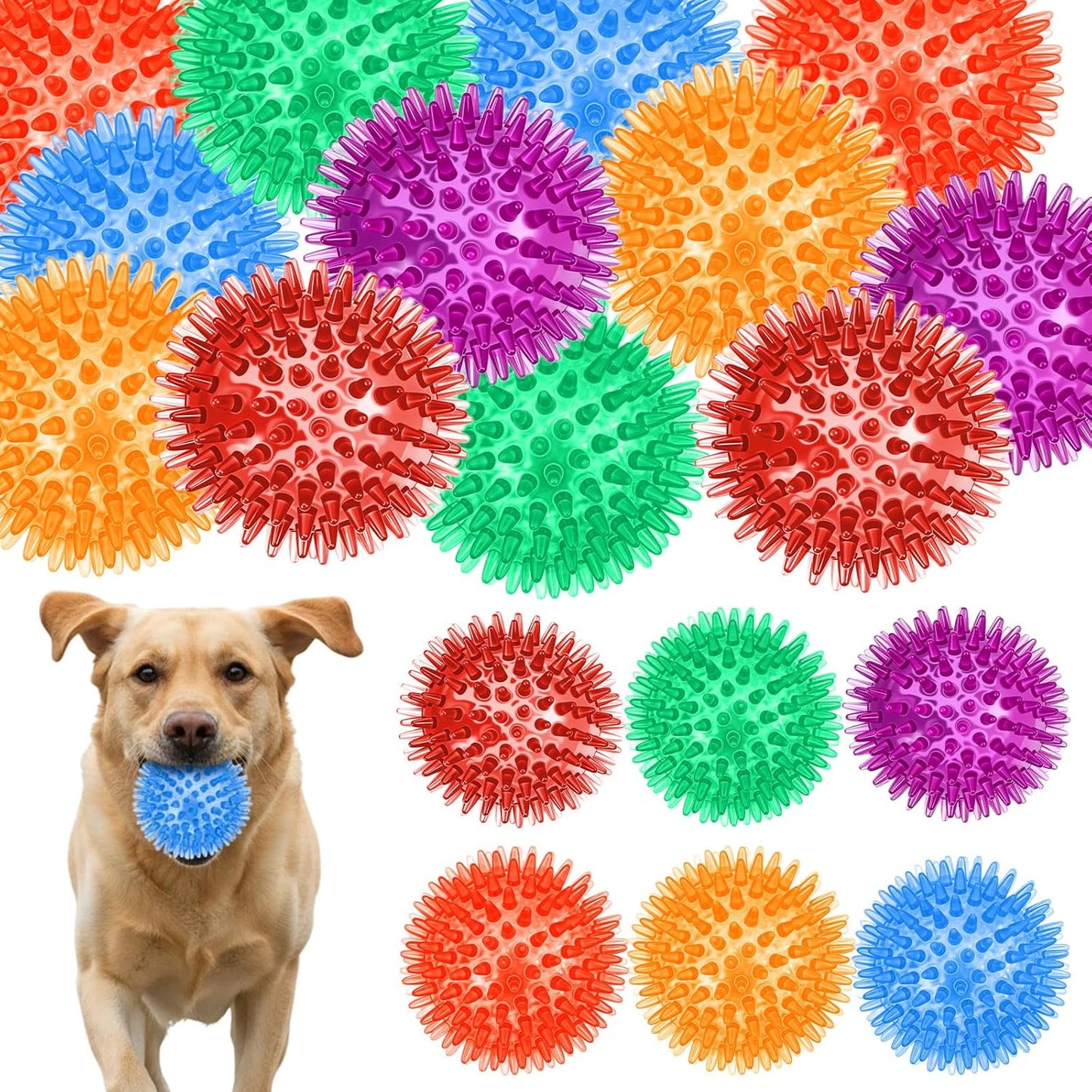 18 Pcs Squeaky Dog Toy Balls, 2.5 Inch Bulk Durable Spikey Dog Balls 6 Colors Puppy Chew Toys for Small Medium Large Dogs Clean Teeth and Training