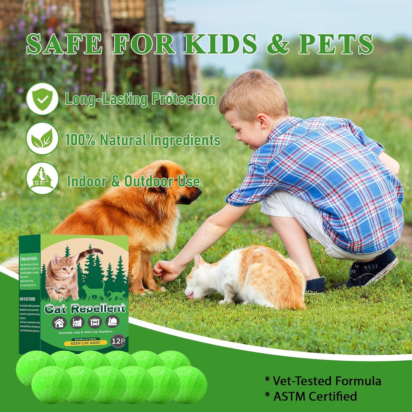 Natural Cat Repellent Balls (12 Pack) - Indoor & Outdoor Use, Cat Deterrent Outdoor to Keep Cats Away, Keep Cats Out of Yard Permanently, Essential Oil Repellent, Protect Furniture from Scratching