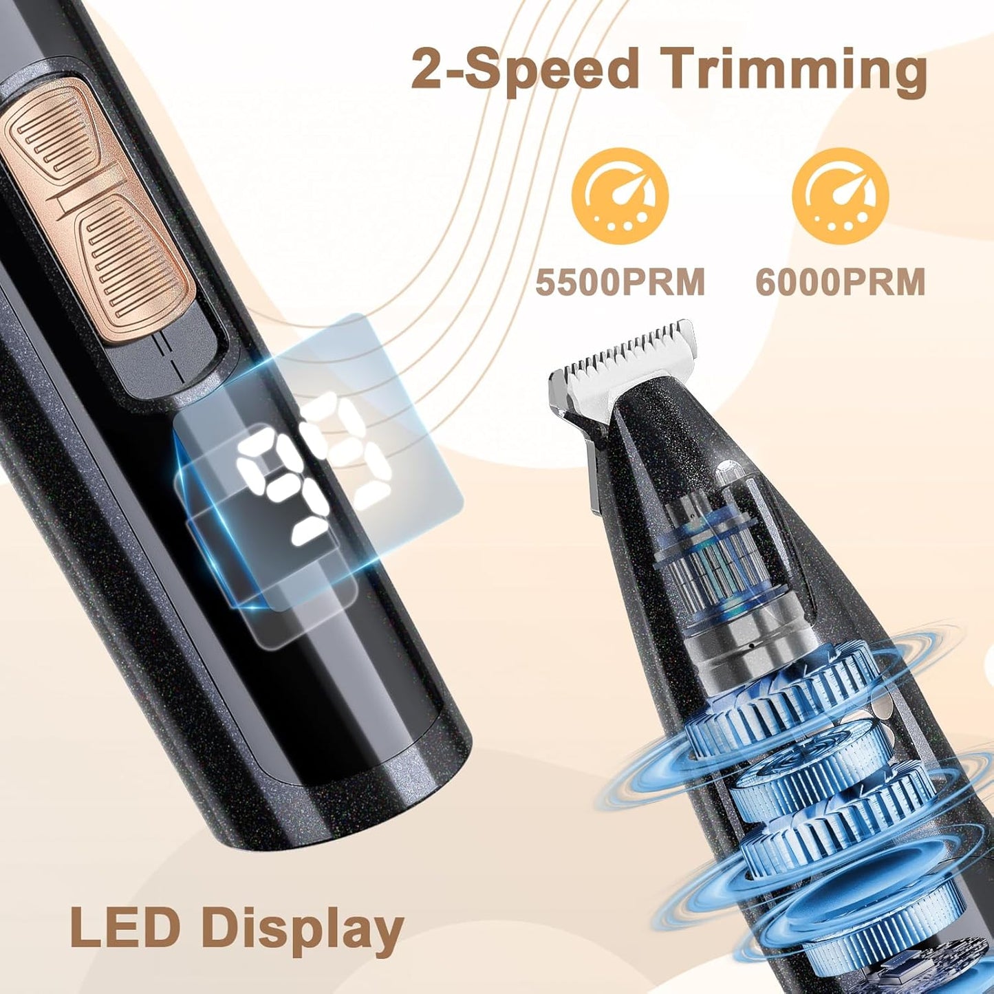 Dog Paw Trimmer with LED Display, 35dB Low Noise Electric Dog Clippers for Grooming, Cordless 20mm-Blade for Trimming Dog's Hair Around Paws, Eyes, Ears, Face, Rump with LED Light (Black)