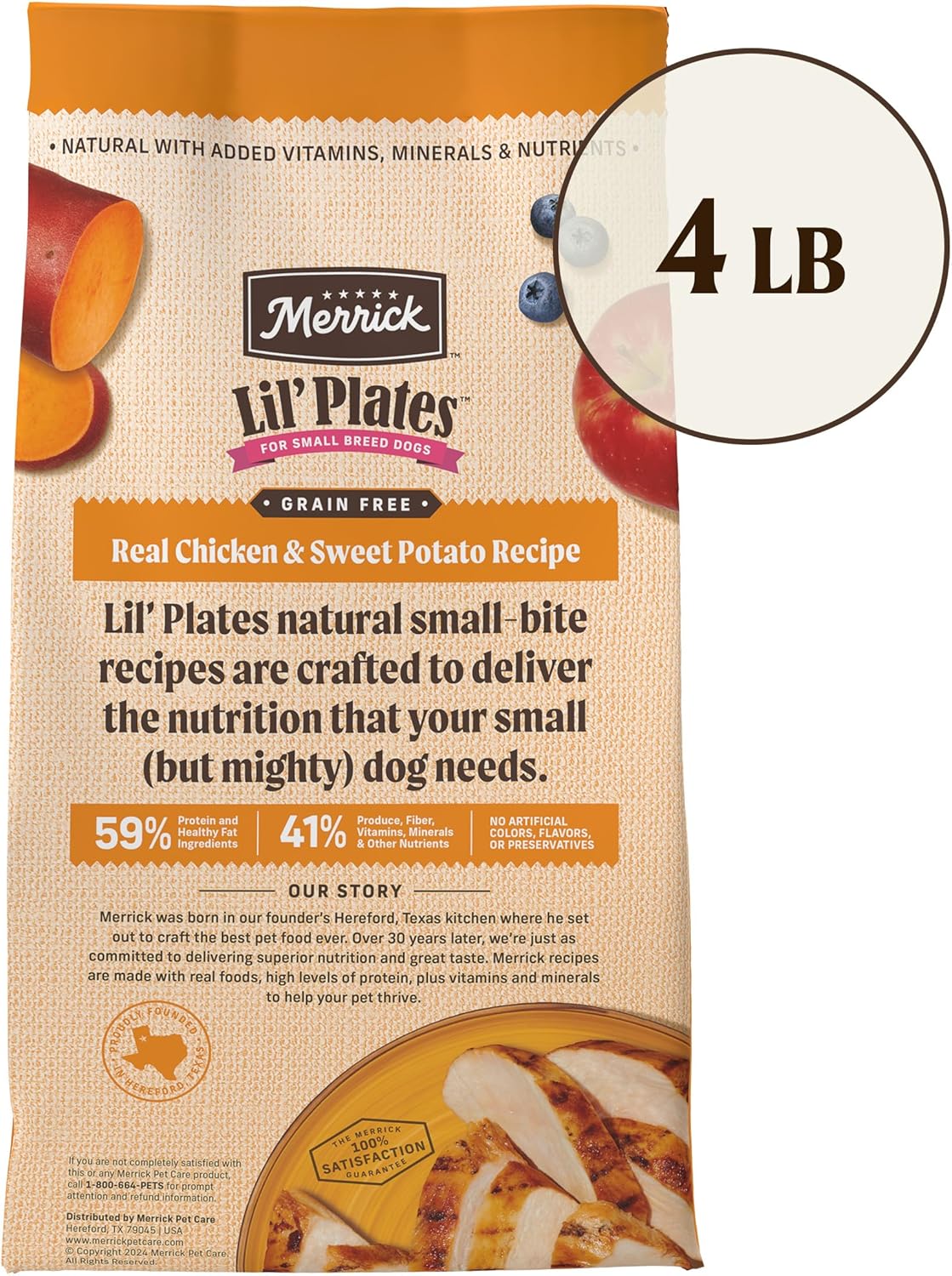 Merrick Lil’ Plates Premium Grain Free Dry Dog Food For Small Dogs, Real Chicken And Sweet Potato Kibble - 4.0 lb. Bag