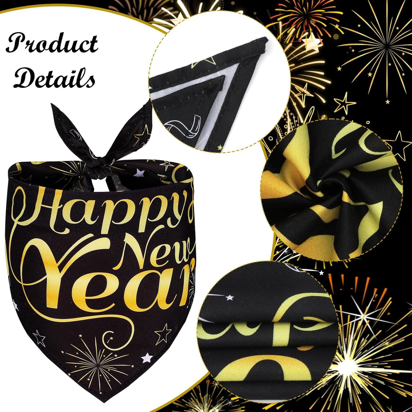 New Years Dog Bandana 2PCS, Happy New Year Dog Bandana for Boys and Girls, Adjustable Pet Neckerchief for Pet Gifts
