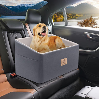 Dog Car Seat for Large Dog, Dog Booster Car Seat for 55Lbs or 2 Small Dogs, Detachable and Washable Travel Dog Bed with Thick Cushion and Storage Pockets, Dog Seat Belt for Car