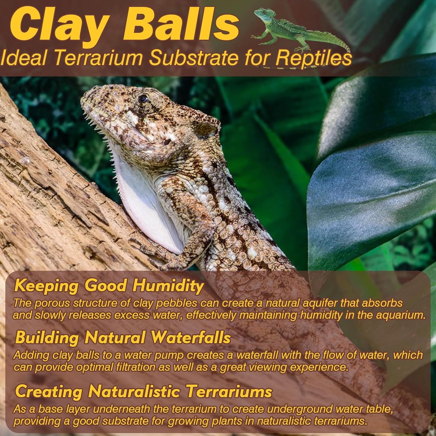 ZeeDix Reptile Substrate Leca Balls - 4LBS Organic Expanded Clay Pebbles, Bioactive Terrarium Bedding for Reptile Tank Habitat Accessories, Ideal for Bearded Dragon, Tortoise, Gecko, Snake & Frog