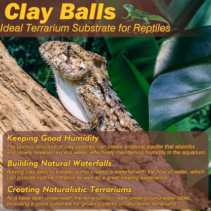 ZeeDix Reptile Substrate Leca Balls - 4LBS Organic Expanded Clay Pebbles, Bioactive Terrarium Bedding for Reptile Tank Habitat Accessories, Ideal for Bearded Dragon, Tortoise, Gecko, Snake & Frog