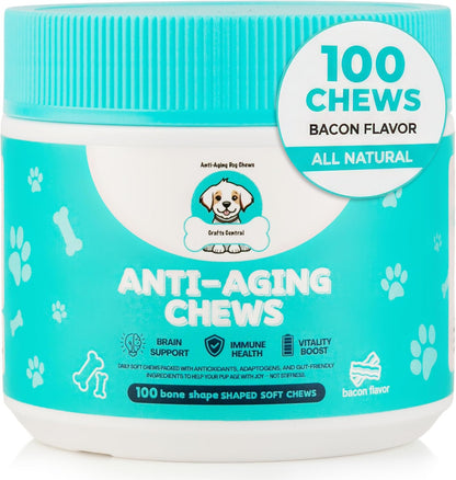 Anti-Aging Dog Supplement – Soft Chews for Senior Dogs with NAD+ Support from Nicotinamide Riboside, Omega-3, Amino Acids, Probiotics – Brain, Joint & Immune Health – Bacon Flavor – 100 Count