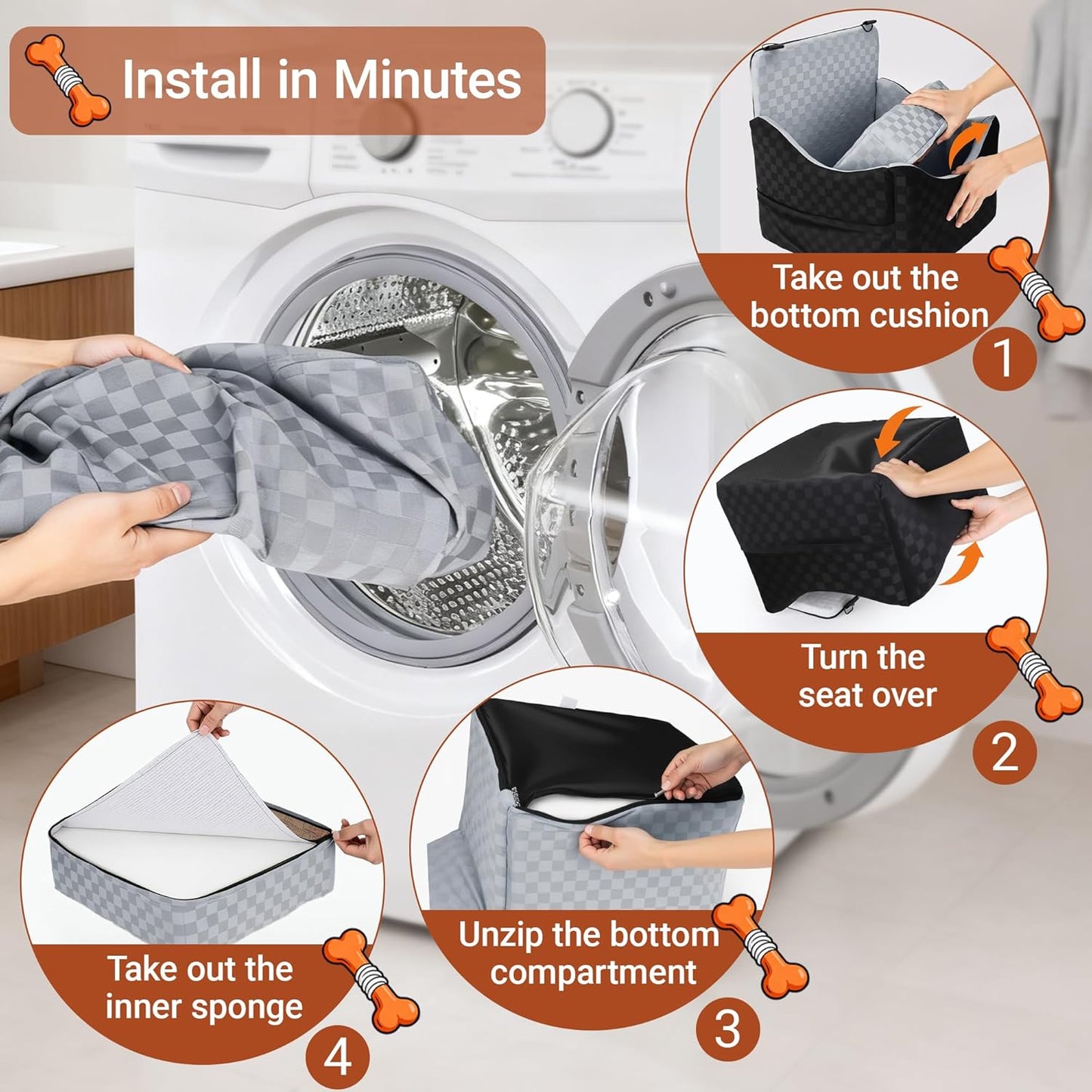 2 in 1 Dog Car Seat Bed for Small/Medium Dogs Up to 35 lbs, Travel Dog Booster Seat with Memory Foam Thick Cushion, Safety Belts&Storage Pockets, Removable Washable Bed Fits Front or Back Seat