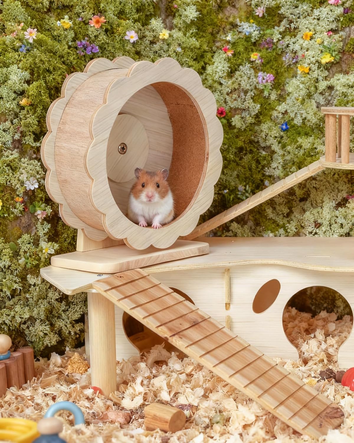 Wooden Hamster Wheel,10/12 Inch Silent Exercise Running Wheel,Cute Rat Wheel,Mouse Wheel, Durable Small Pet Toy for Dwarf Hamsters,Gerbils, Mice, Chinchillas, Hedgehogs,Guinea,rueda para hámster