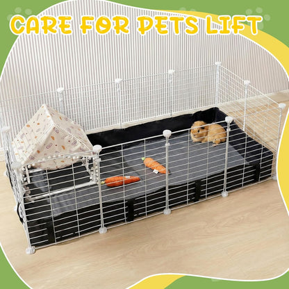 1 Pcs 24 x 48 in Guinea Pig Cage Liner with 2 Pcs Waterproof and Washable Pee Pads, Guinea Pig Bedding, Tarp Bottom Base for Small Animals Bunny Hamster Hedgehog Ferret