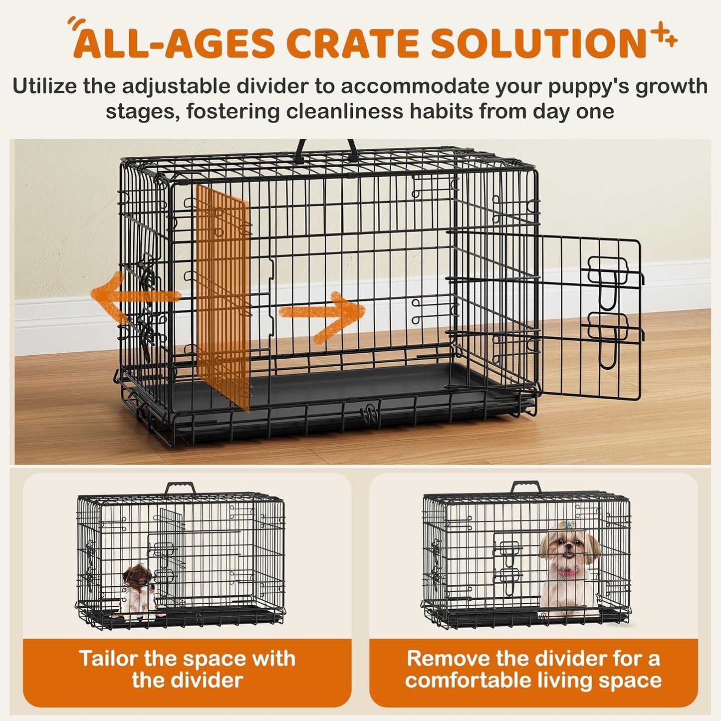 Yaheetech 30 inch Double Door Dog Crate w/Divider for Puppy, Collapsible Metal Dog Kennel with Removable Tray, Portable Travel Cage, Black