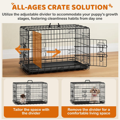 Yaheetech 30 inch Double Door Dog Crate w/Divider for Puppy, Collapsible Metal Dog Kennel with Removable Tray, Portable Travel Cage, Black