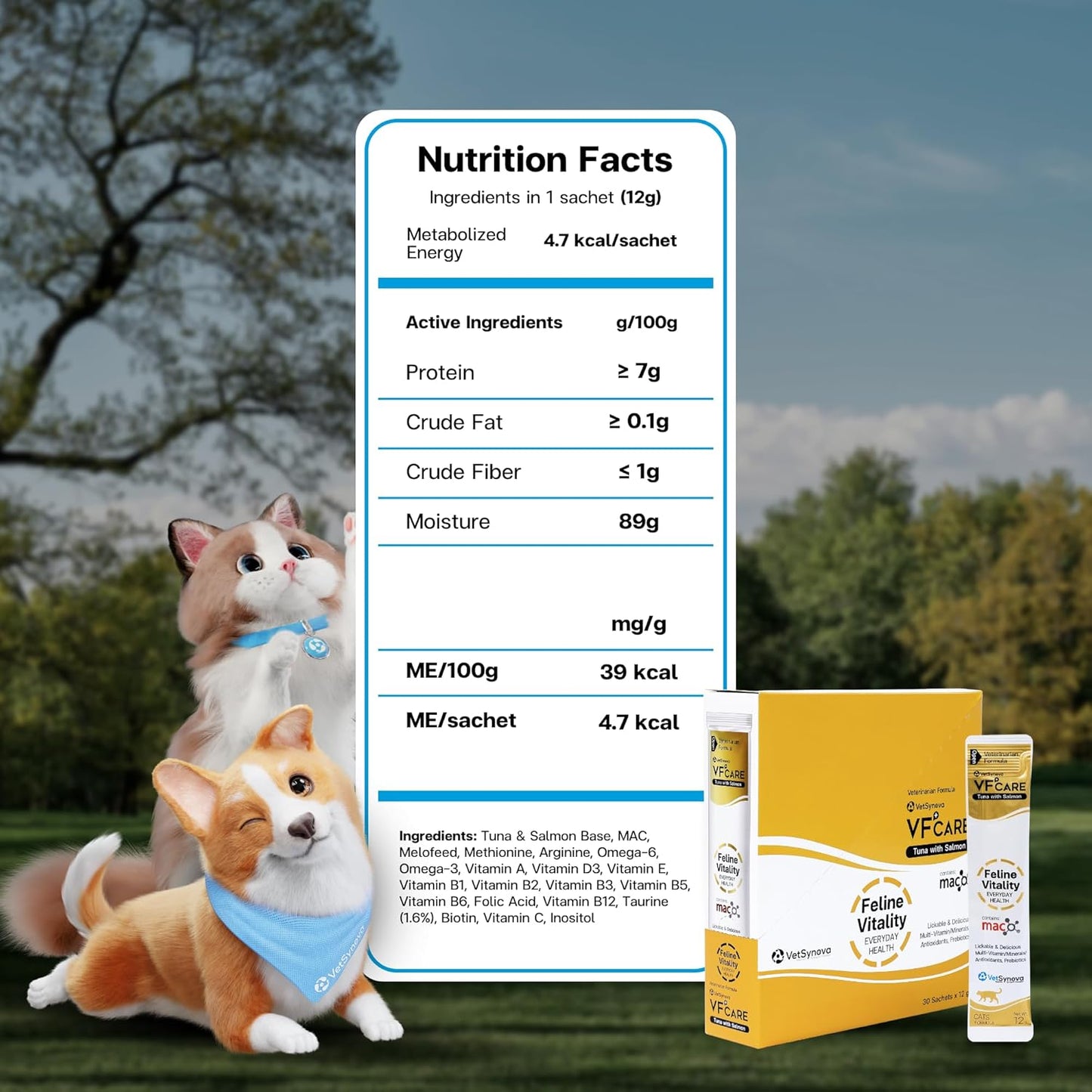 Feline Vitality Cat Supplement – Lickable Paste for Cat Immune Support & Cat Skin Allergy Relief – Daily Multi-Vitamin with Omega 3, Biotin, Prebiotics, Mac, Taurine – 30 Sachets