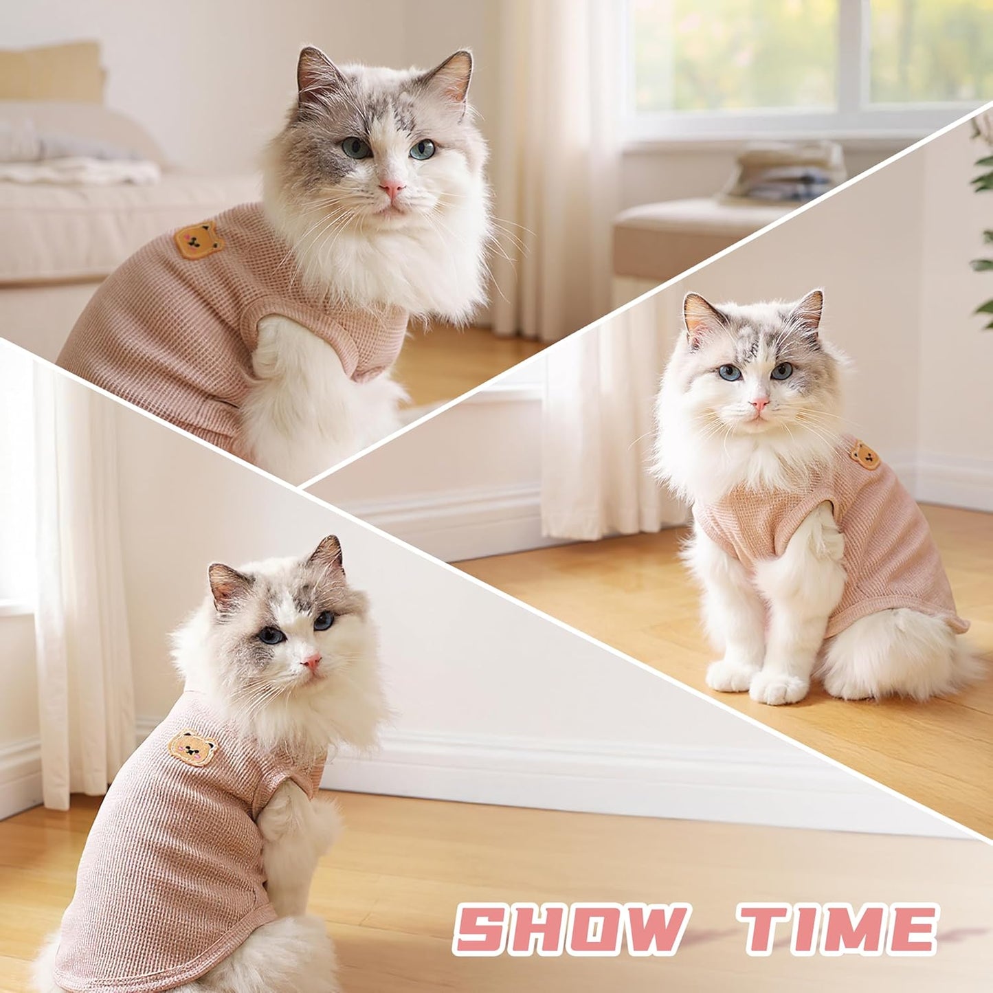 Waffle Knit Cat & Dog T Shirt for Small Dogs, Stretchable Puppy Shirt for Sphynx Cats & Small Breeds, Pet Clothes | Breathable Summer/Winter Apparel for Newborn(3PCS Large)