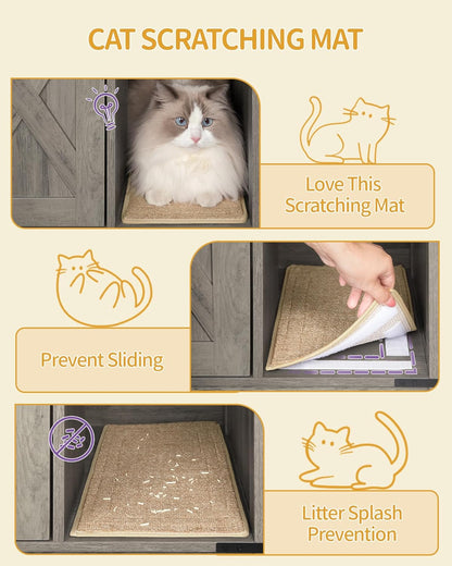 Cat Litter Box Enclosure, Hidden Litter Box Cabinet Furniture with Bell, Indoor Cats House, Farmhouse Style, 39.4 x 21.7X 24.8 Inches, for Hallway, Bedroom, Greige CB85205X