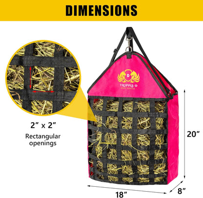 Tripple-D Horse Supplies top Loading Slow Feeder hay Bag, Equipment for Horses & Goats, Durable Strong Material and Nylon Feed net, Holds hay Bales securely, Reduces hay Waste, Nice feeders Storage