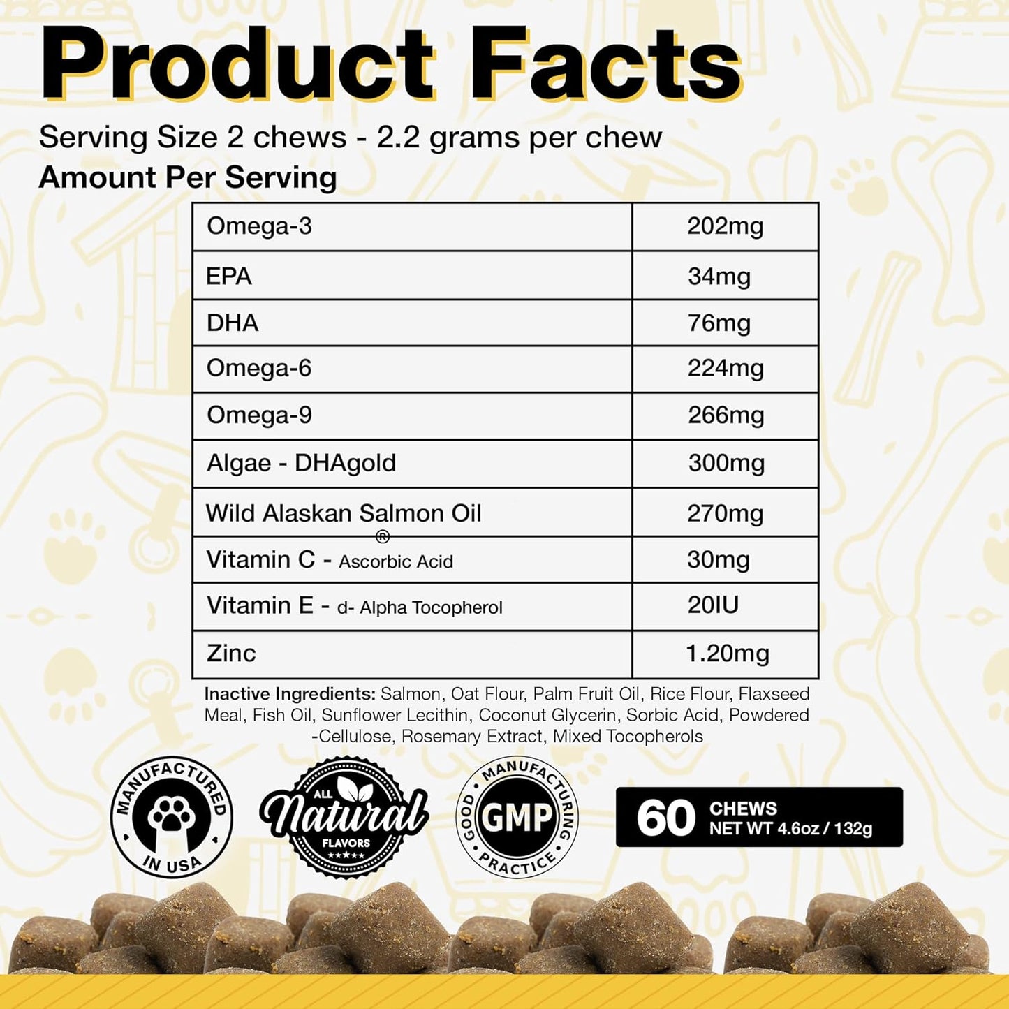 Dog Fish Oil Supplements - 60 Omega 3 Fish Oil Dog Vitamins, Veterinarian Formulated Itching Relief for Dogs, Natural Omega 3 Fish Oil for Dogs, Dog Skin and Coat Supplement (Salmon Flavor)