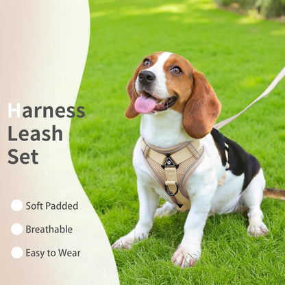 No Pull Dog Harness with Leash Set for Small Sized Dog, Reflective Adjustable No Choke Front Clip Cat Vest Harness with Breathable Mesh, Comfortable Soft Padded Pet Vest, Brown S