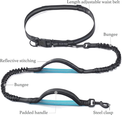 iYoShop Retractable Hands Free Dog Leash - Dual Handle Bungee Waist Leash for Small, Medium and Large Dogs (Medium/Large, 25-150 lbs, Black)