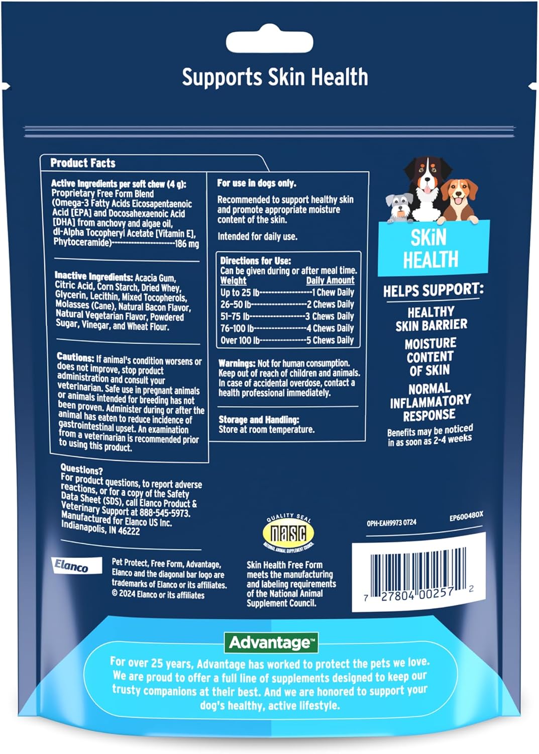 Pet Protect Skin Health Supplement for Dogs, Proprietary Free Form Blend, Bacon-Flavored Soft Chews (60 Count)
