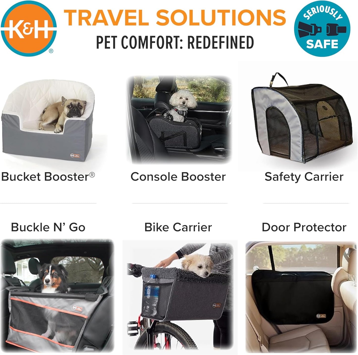K&H Pet Products Buckle N Go Dog Car Seat for Large Dogs, Waterproof Fabric, Breathable Mesh Sides, Adjustable Seat Belt Leash, Carseat for Medium to Large Pets, Car Seat Cover - 21 X 19 X 19in