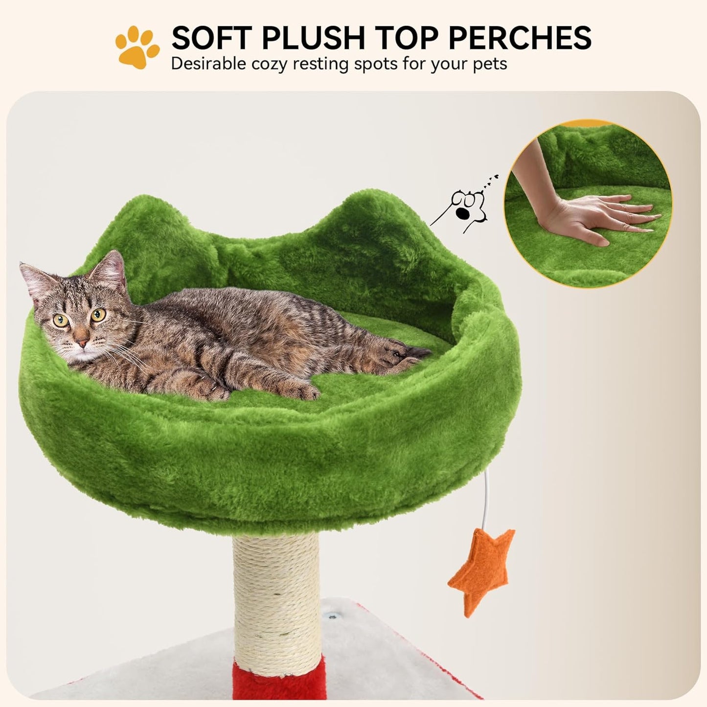 DWVO 54in Christmas Cat Tree Tower with Sisal Scratching Posts, Cat House Furniture with Cat Condos, Top Perches, Hammock, Kitty Tower Tall for Cats to Play and Sleep