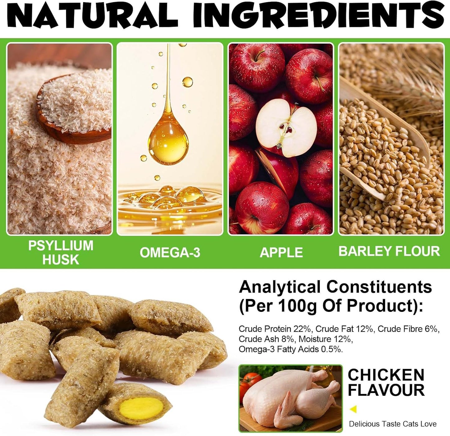 Hairball Control Cat Treats - Cat Hairball Remedy & Relief for Cats - Cat Hairball Control with Psyllium Seed Husk and Vitamins, Promotes Skin & Coat, Digestive, Urinary Health