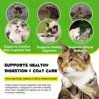 Cat Hairball Support Chews, Crunchy & Soft Chicken Flavor, Hairball Remedy Treat with Psyllium Husk & Omega-3, Supports Healthy Digestion, Skin & Coat, 30-Day Supply