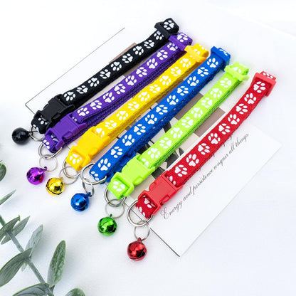 Quacc 6pcs Puppy Collars, Puppy Whelping Collars Colourful Adjustable Dog Collar 19-32CM Paw Print Collar with Bell for Small Dog Cats