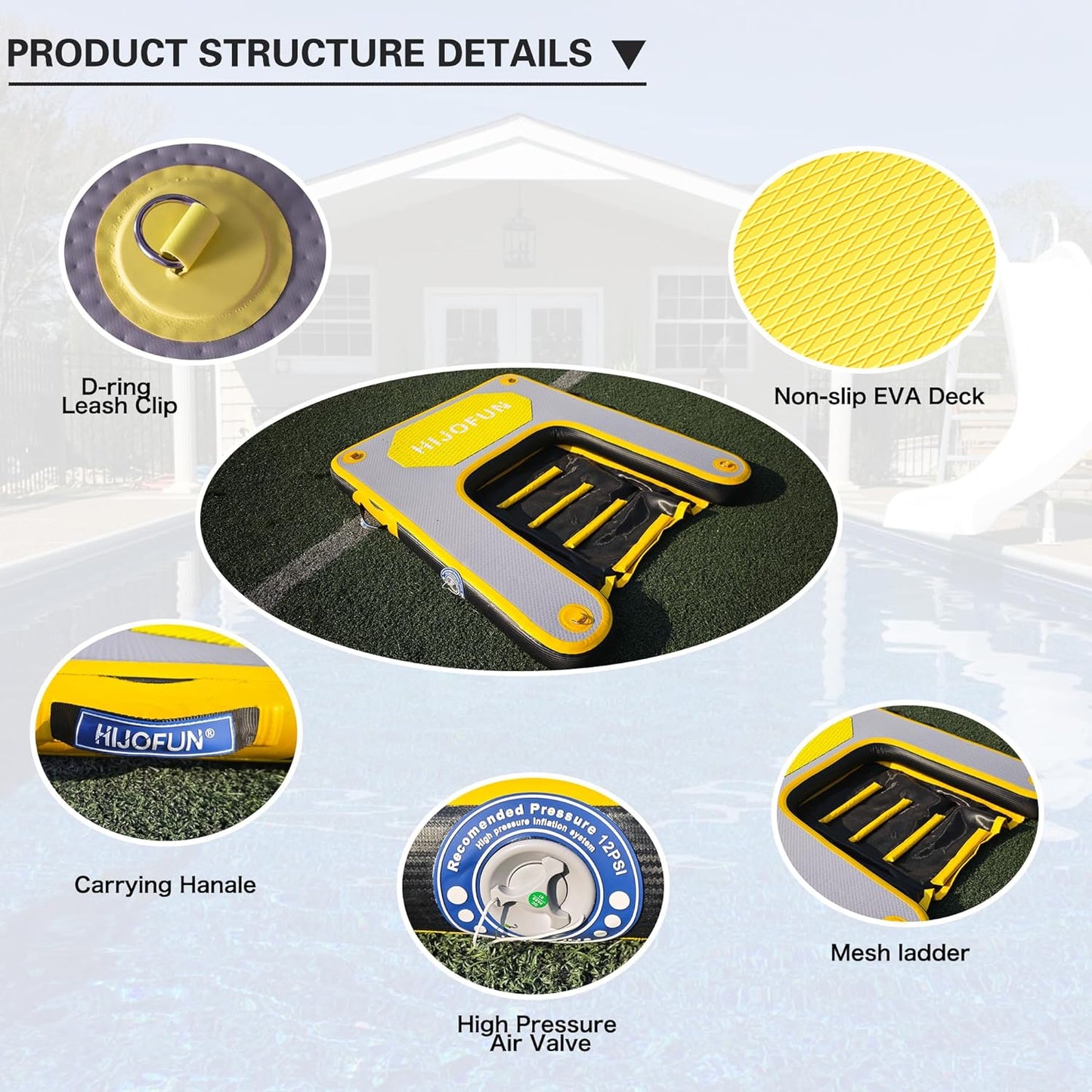 Inflatable Dog Water Ramp with Non-Slip Steps & D-Rings–220 lbs Capacity,55"x39.4"x4", Portable Floating Ladder for Pool, Boat, Lake – Yellow
