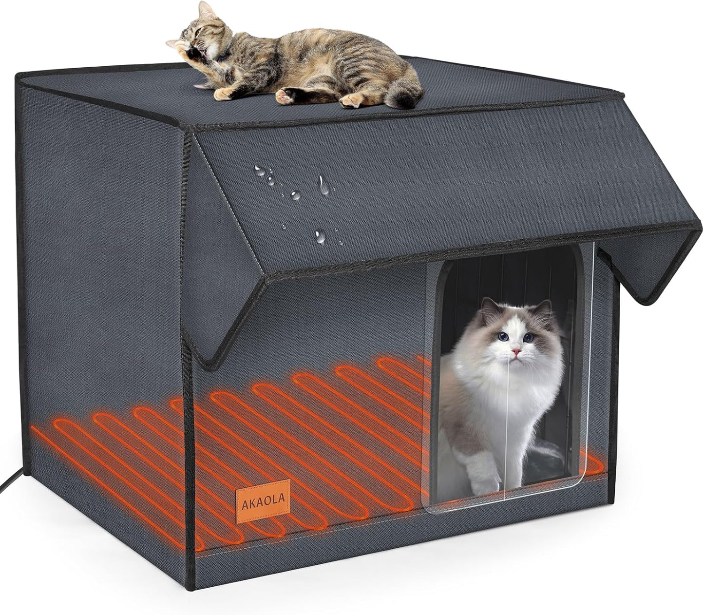 Large Heated Cat House for Outdoor Cats in Winter, Weatherproof & Elevated Outdoor Feral Cat Houses with Pet Heating Pad Bed, Outside Cat House for Stray Barn Cat