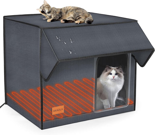 Large Heated Cat House for Outdoor Cats in Winter, Weatherproof & Elevated Outdoor Feral Cat Houses with Pet Heating Pad Bed, Outside Cat House for Stray Barn Cat