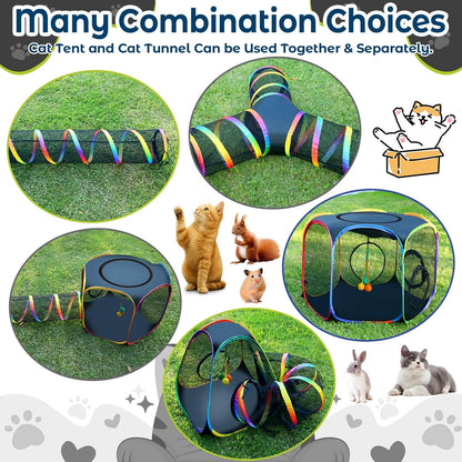 CypherX Outdoor Rainbow Cat Enclosure, 7 in 1 Portable Cat Tents for Outside Cage Free Outside Pet Enclosure Cat Tunnel Outdoor Playground for Indoor Cats and Small Animals