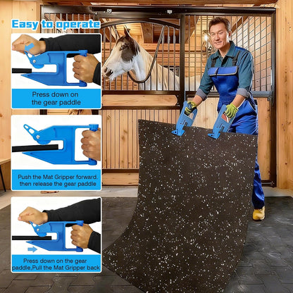 2 Pack Blue Mat Movers Tool, Heavy Duty Stall Mat Grippers for Horse Stalls, Gym, Barn, and Trailer, Ergonomic Rubber Mat Puller for Easy Lifting and Moving