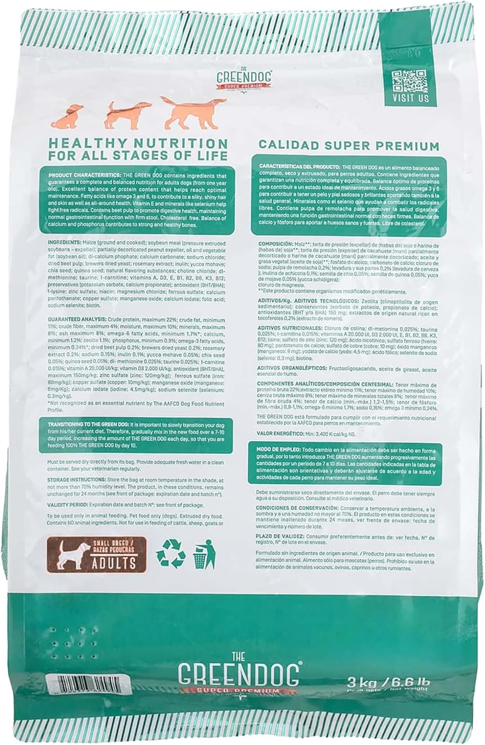 The Green Dog: Super Premium - Adult Small Bite - 6.6 Lb Bag Dog Food - Plant Based Protein, Vegan Dry Pet Kibble, Gluten Free, Complete Nutrition