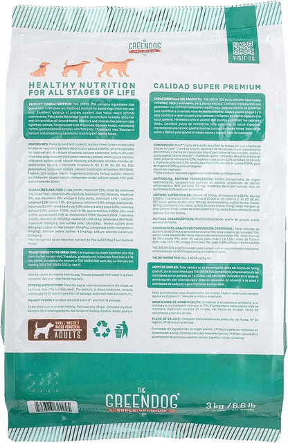 The Green Dog: Super Premium - Adult Small Bite - 6.6 Lb Bag Dog Food - Plant Based Protein, Vegan Dry Pet Kibble, Gluten Free, Complete Nutrition