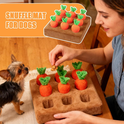 Carrot Snuffle Mat for Dogs Interactive Dog Plush Puzzle Toys 2 in 1 Non-Slip Feed Games Pet Stress Relief with 9 Carrots