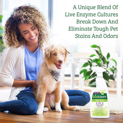 Biokleen Bac-Out Pet Urine Odor Eliminator - 32 Ounce Spray 2 Pack - Enzymatic, Natural, Destroys Stains & Odors Safely, for Pet Stains on Carpets & Furniture - Micro Towel Included