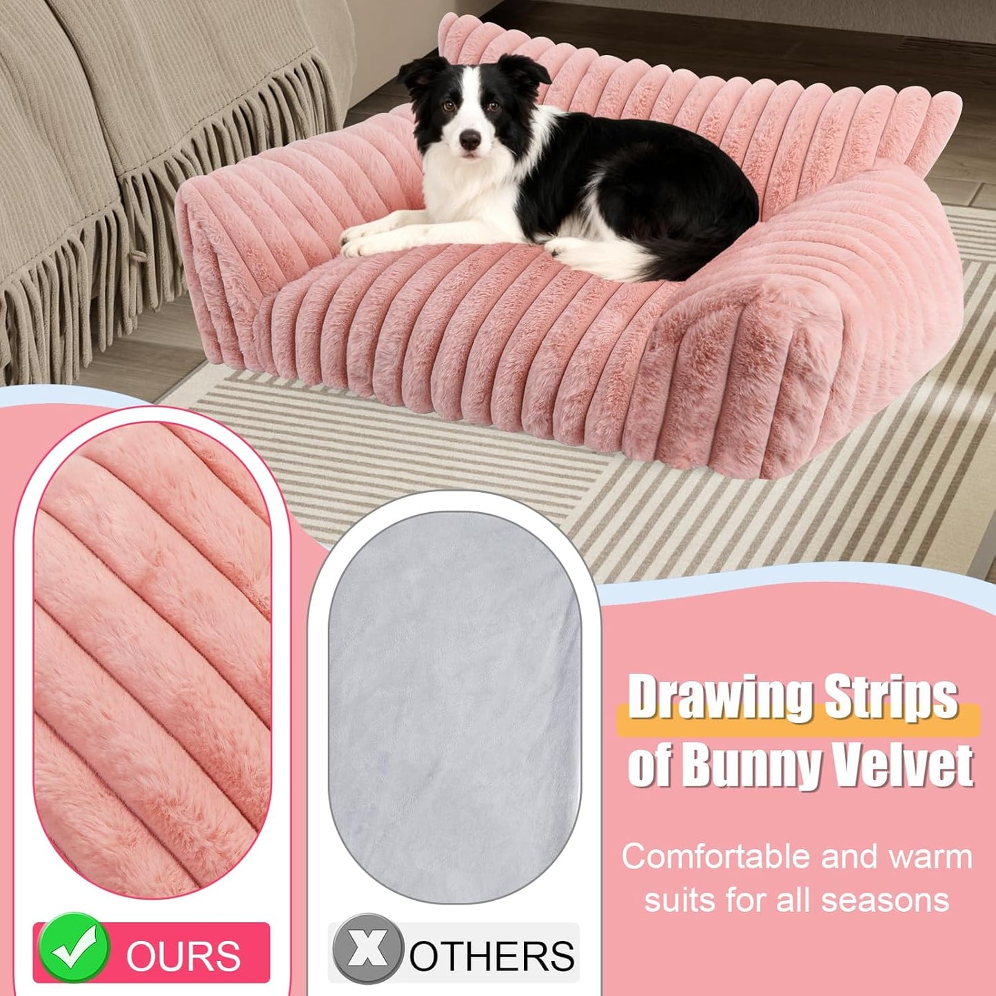 Cute Dog Cat Couch for Medium Large Dogs,Fluffy Pet Sofa Dog Couch Bed with Premium Soft Corduroy Fleece,Cute Washable Dog Bed Medium Large Size Dog,Supportive Cat Sofa Pet Bed(36x27x10,Pink)