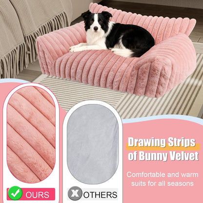 Cute Dog Cat Couch for Medium Large Dogs,Fluffy Pet Sofa Dog Couch Bed with Premium Soft Corduroy Fleece,Cute Washable Dog Bed Medium Large Size Dog,Supportive Cat Sofa Pet Bed(36x27x10,Pink)